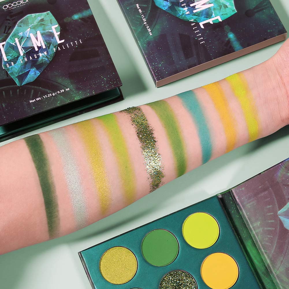 docolor close-up of matte green powders showing smooth texture and blendable payoff