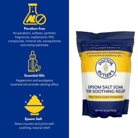 Doctor Butler's close-up Epsom salt texture highlighting purity and easy dissolution