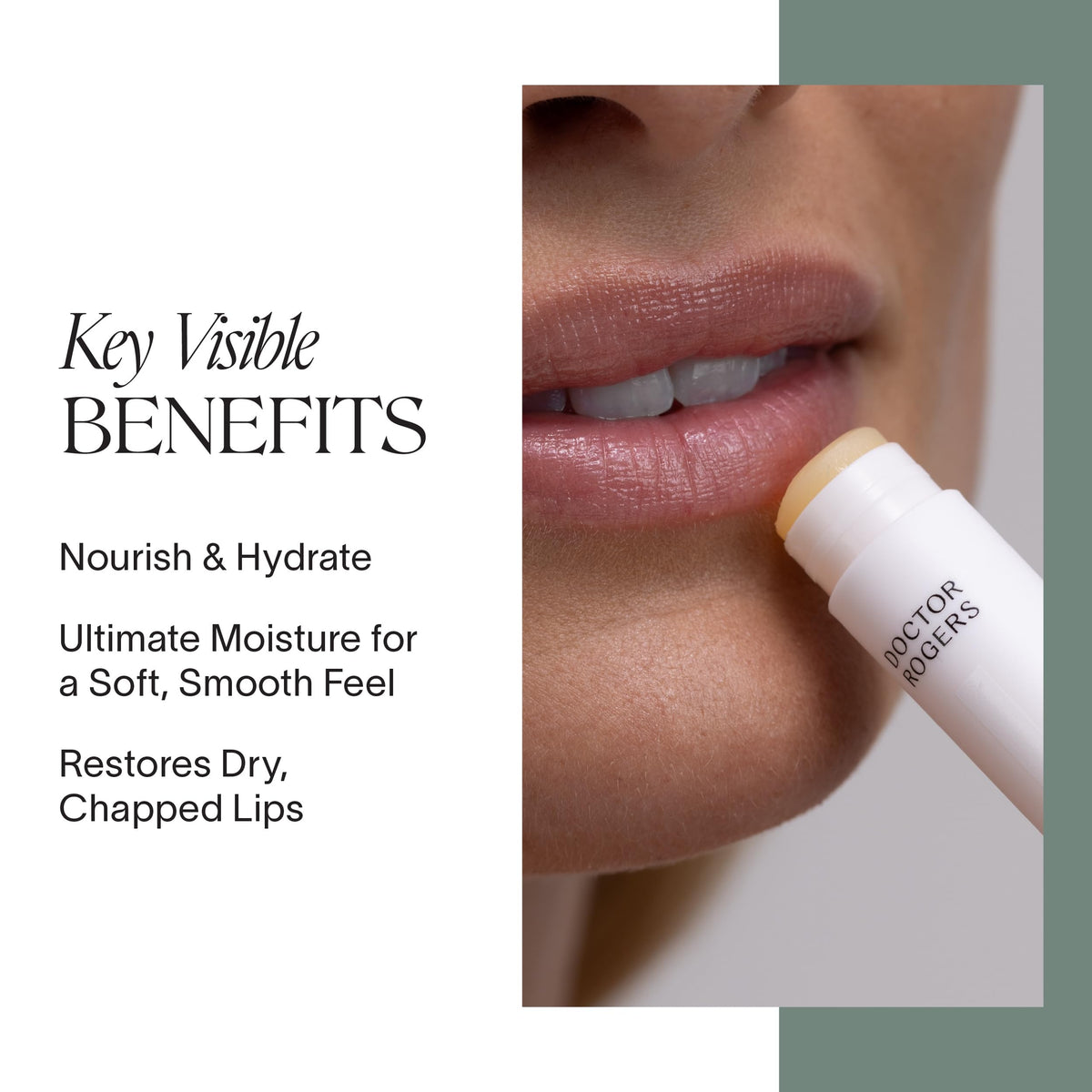 Doctor Rogers Restore lip balm with cap off revealing applicator for easy use