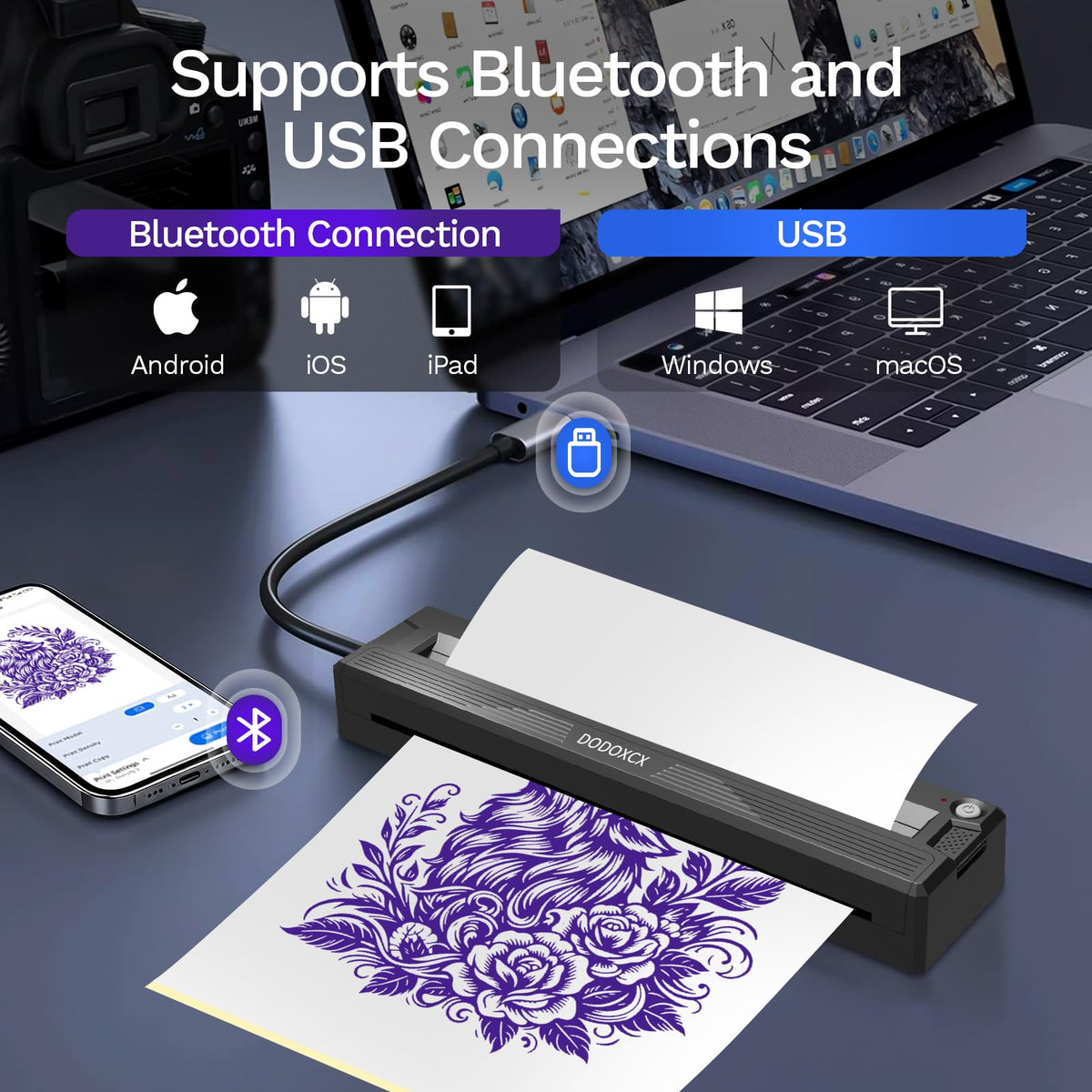 DODOXCX T18 paper exit detail demonstrating clean ink-free printing benefit
