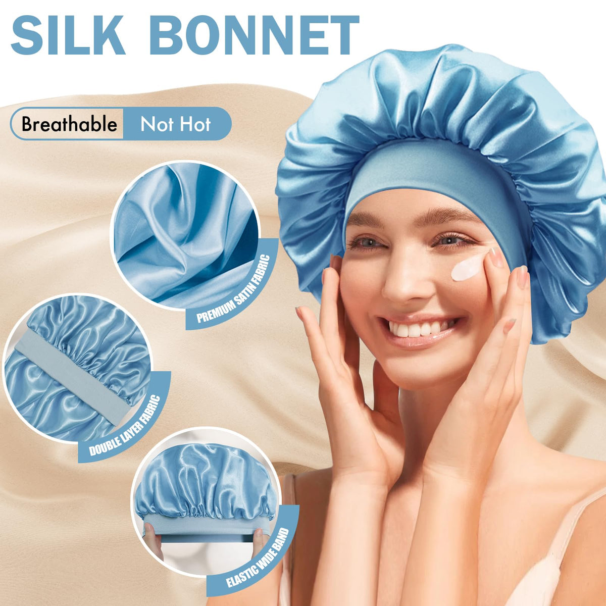 Doitory bonnet elastic band detail highlighting soft wide band for secure comfortable fit