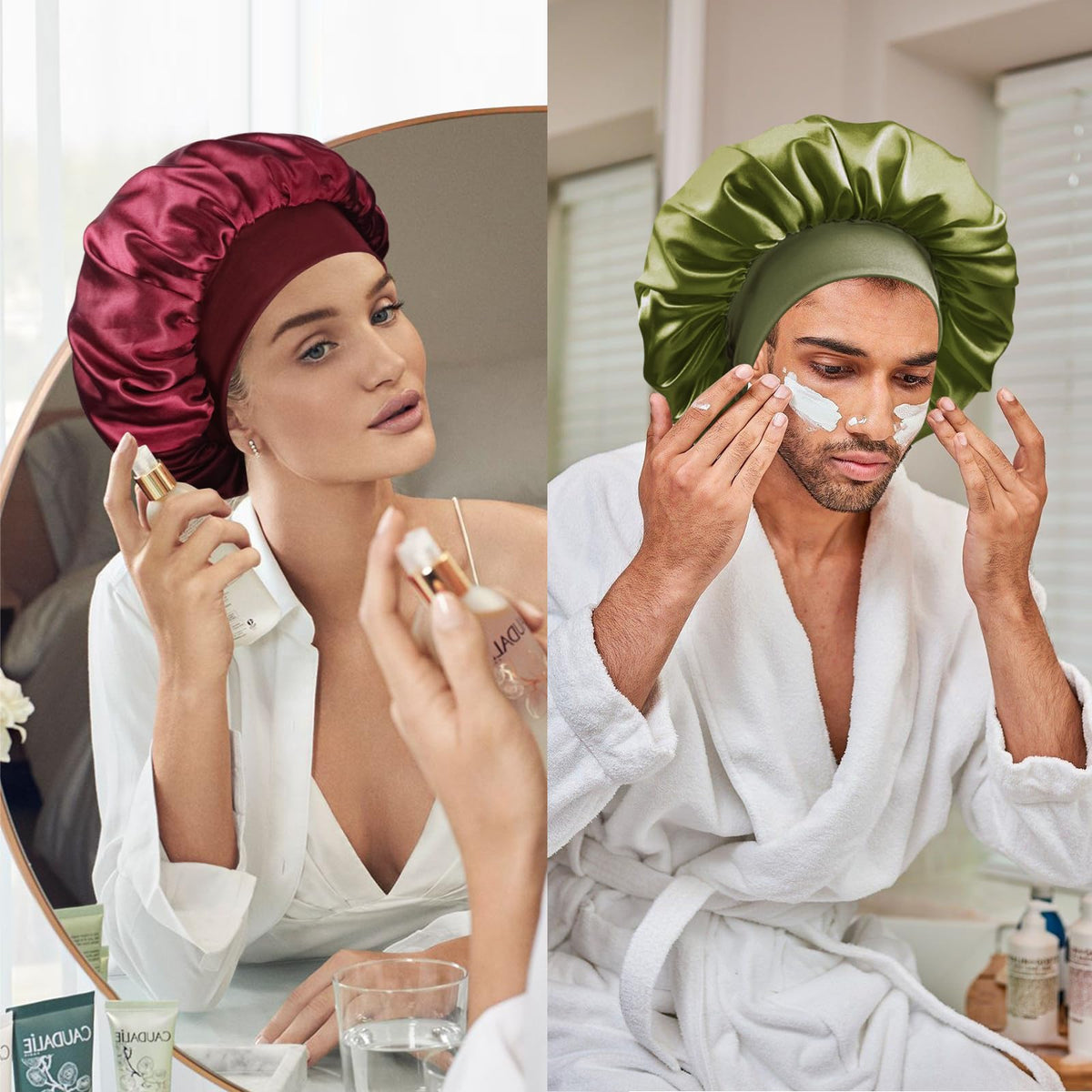 Doitory bonnet folded near pajamas showing matching loungewear style