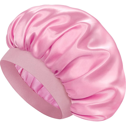 Doitory pink bonnet front view showing smooth satin finish and protective coverage
