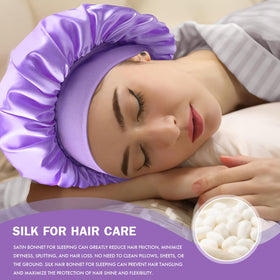 Doitory bonnet on model sleeping showing hair protection and style preservation