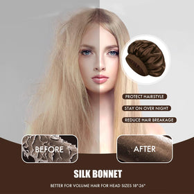 Doitory bonnet with pillowcase scale shows size and coverage for overnight use