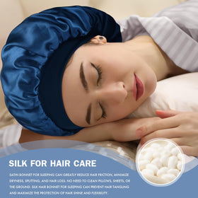 Doitory bonnet worn on curly hair demonstrating reduced frizz and preserved curls
