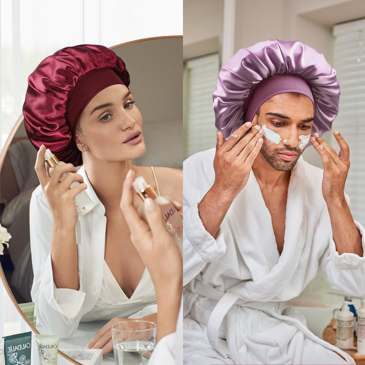 Doitory bonnet flat-lay with pajamas suggesting stylish home accessory and convenience
