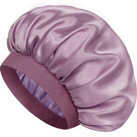 Doitory front view of dark purple bonnet showing full shape and coverage benefit