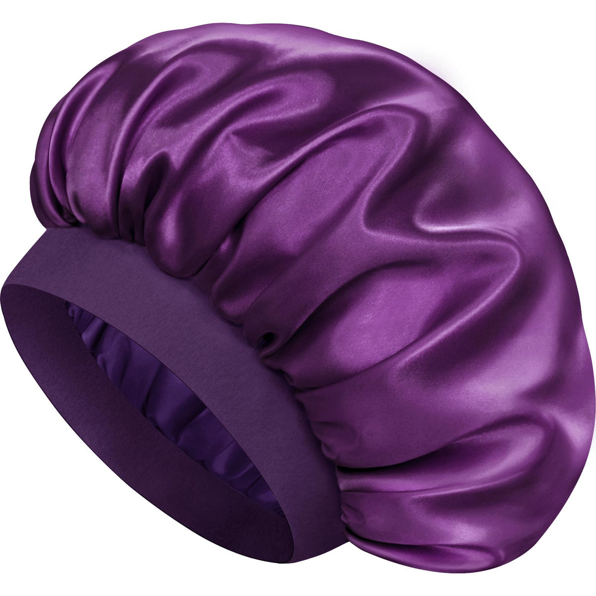 Doitory front view of deep purple bonnet showing full coverage and style