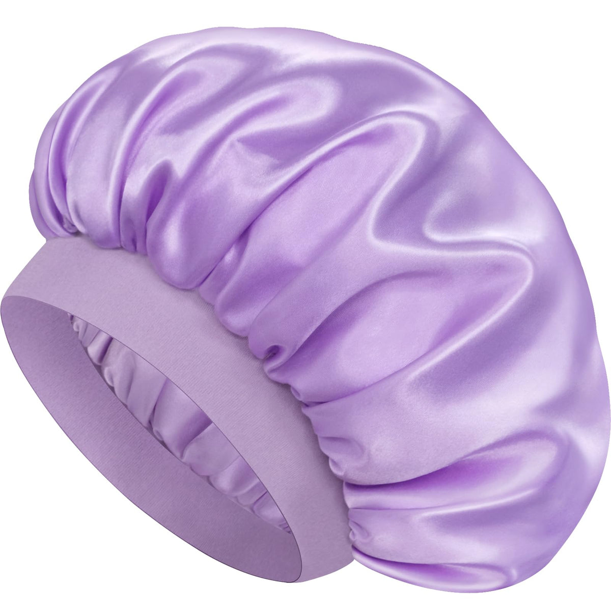 Doitory bonnet front view showing purple satin and protective design benefit