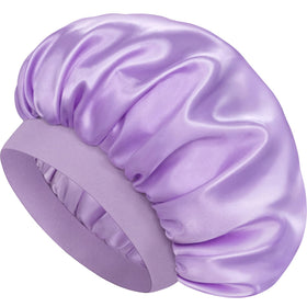 Doitory bonnet front view showing purple satin and protective design benefit