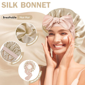 Doitory lifestyle image wearing bonnet while lounging, retains moisture