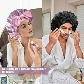 Doitory model sleeping with bonnet showing overnight hair protection and reduced frizz