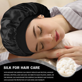 Doitory bonnet worn with long curly hair showing protection and anti-tangle benefit