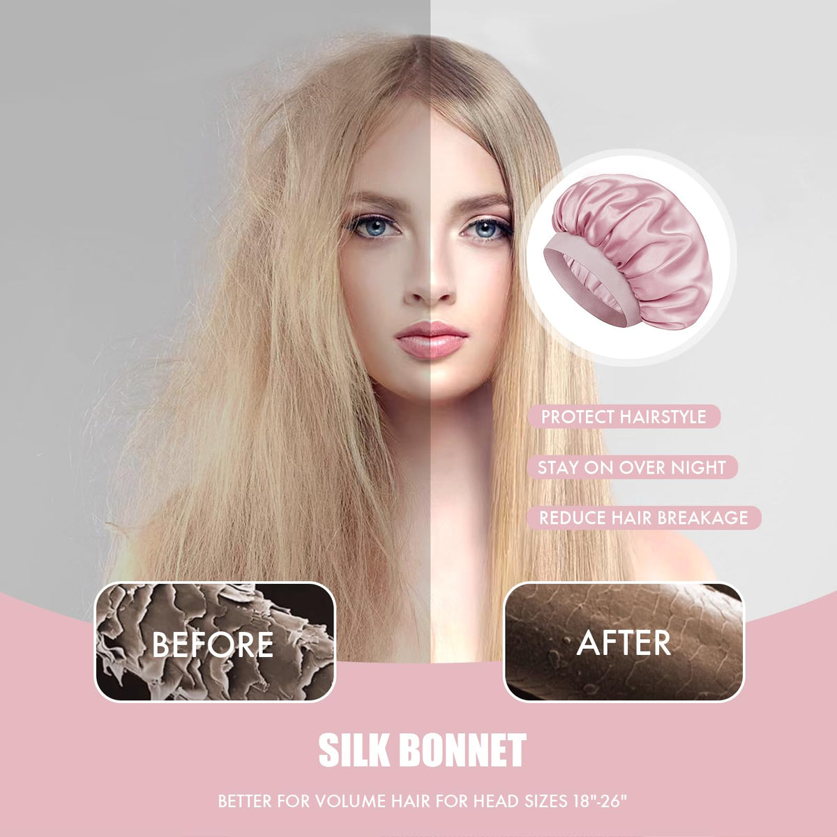 Doitory bonnet next to ruler showing 14-inch diameter for roomy hair coverage