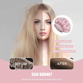 Doitory bonnet next to ruler showing 14-inch diameter for roomy hair coverage