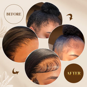 Applying Dolahair to hairline with brush for precise edge sculpting