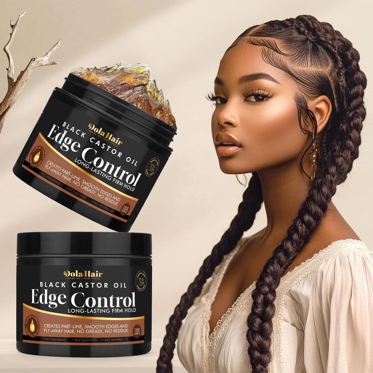 Dolahair jar opened to show smooth gel texture for easy smoothing