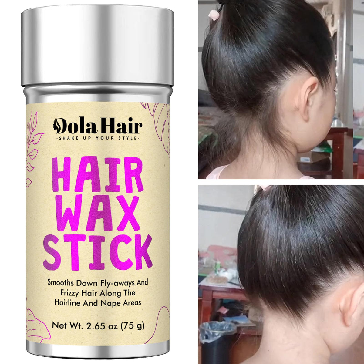 Hand holding Dolahair stick showing easy application and tidy on-the-go use