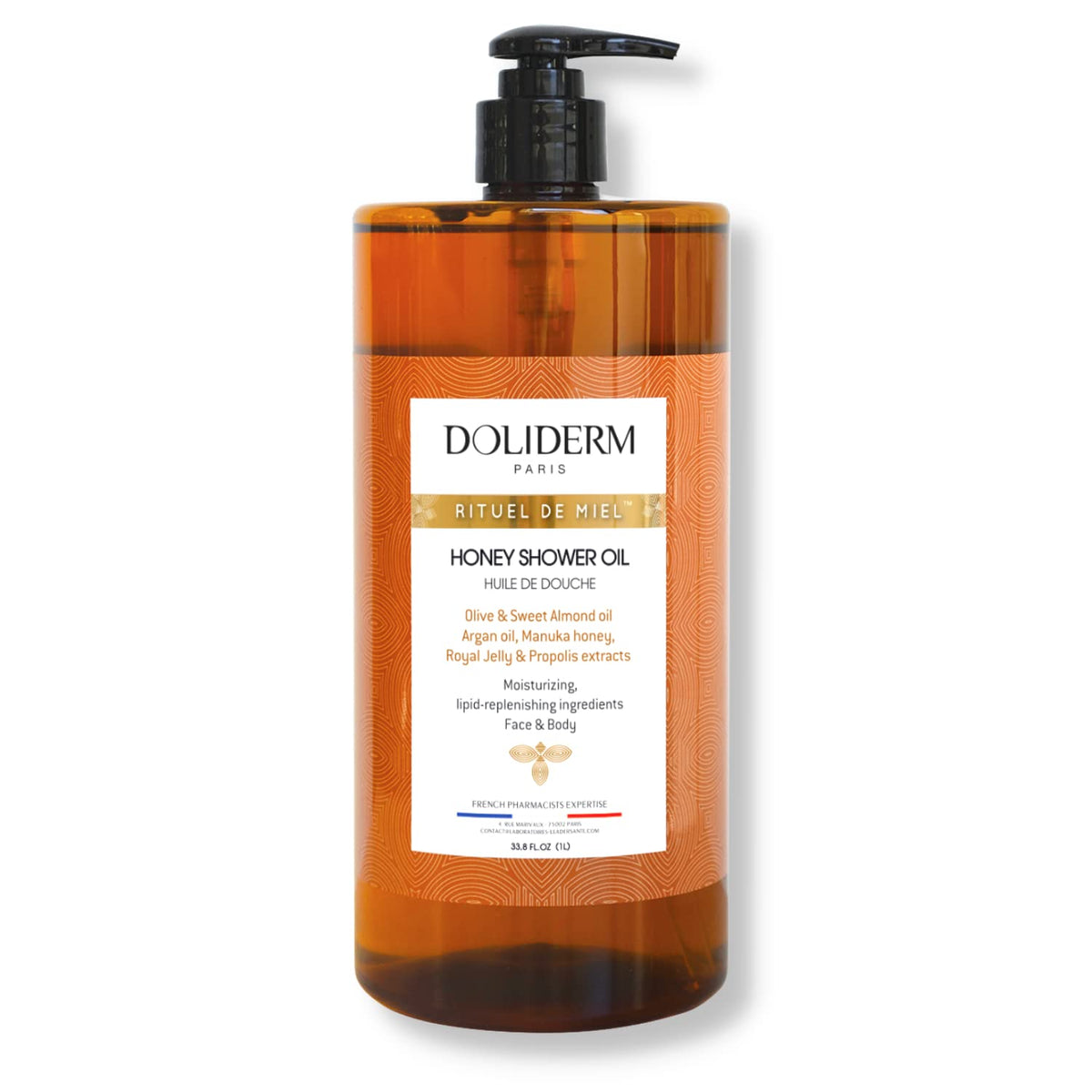 Doliderm front bottle showing product and elegant label benefit moisturizing