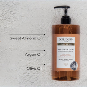 Doliderm shower oil texture droplet showing silky emulsion for hydration