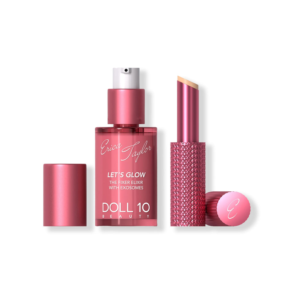 DOLL 10 duo front packaging showing set and benefits for radiant skin