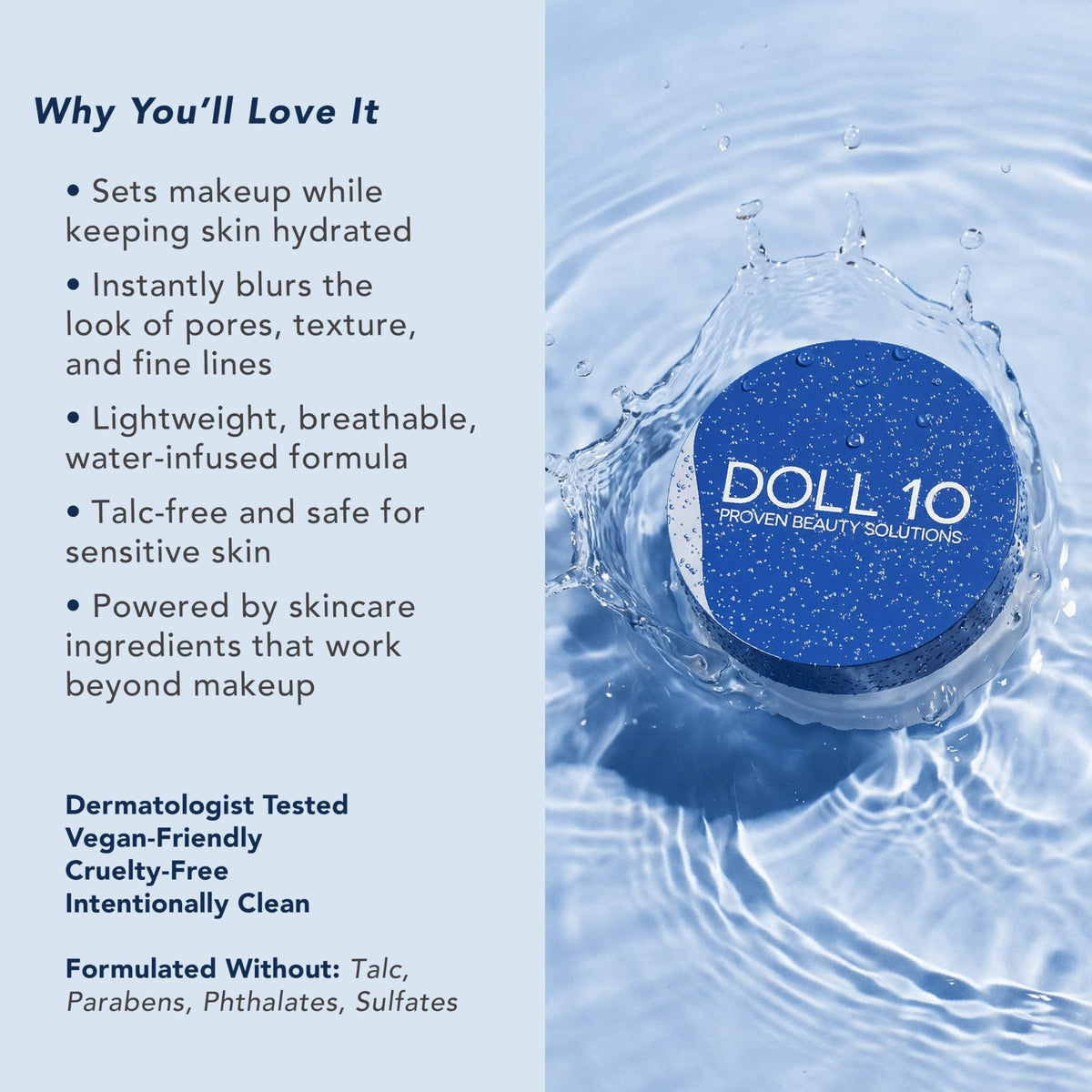 DOLL 10 WaterBlur in a makeup bag next to brush suggesting easy daily use