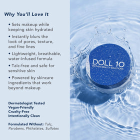 DOLL 10 WaterBlur in a makeup bag next to brush suggesting easy daily use