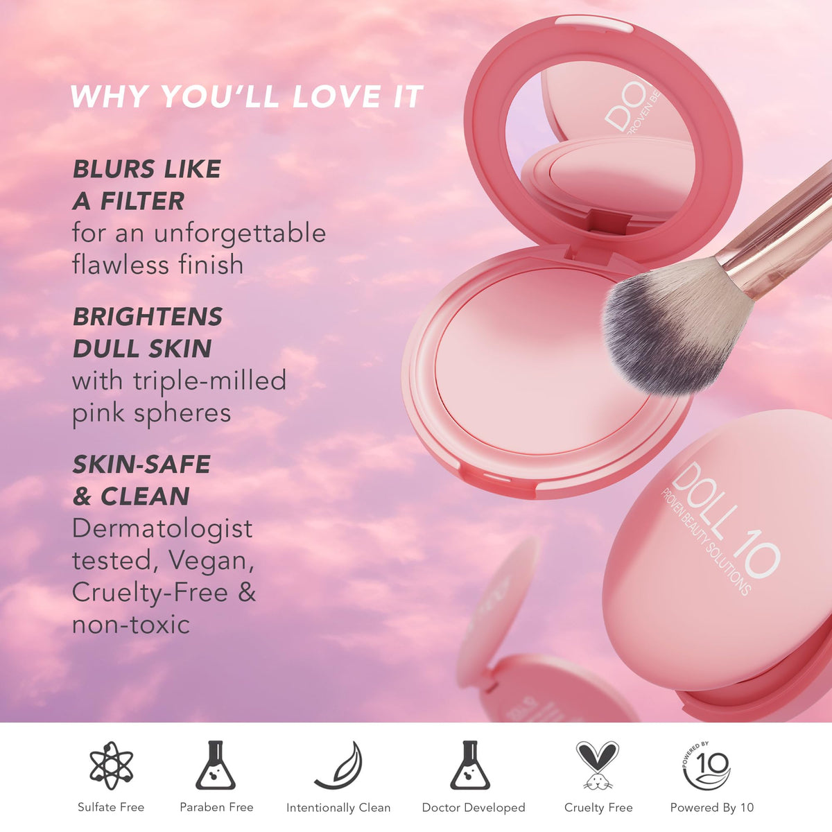 DOLL 10 targeted under-eye application to brighten and blur fine lines