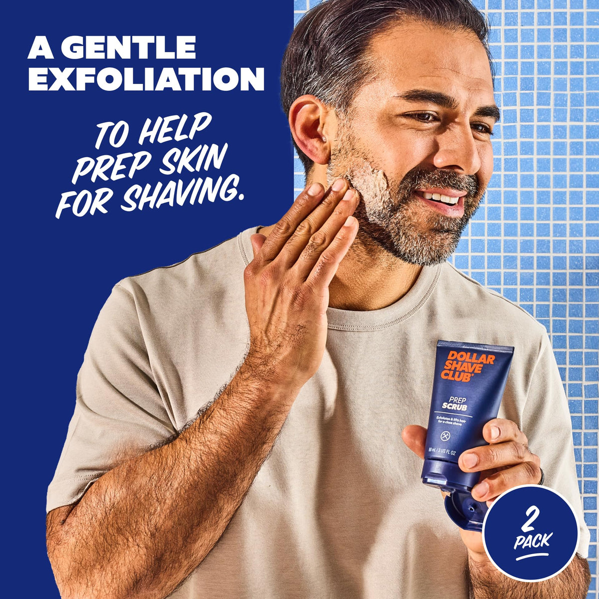 Dollar Shave Club Prep Scrub gritty texture close-up revealing exfoliating walnut shell powder
