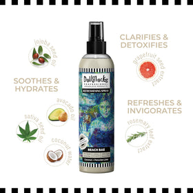 Dollylocks bottle label highlighting plant-based ingredients and vegan badge