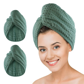 Dolwis front view of two green microfiber towels showing compact packaging and convenience