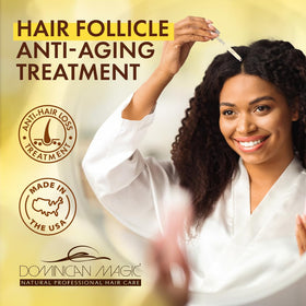 DOMINICAN MAGIC dropper applicator close-up for precise scalp targeting
