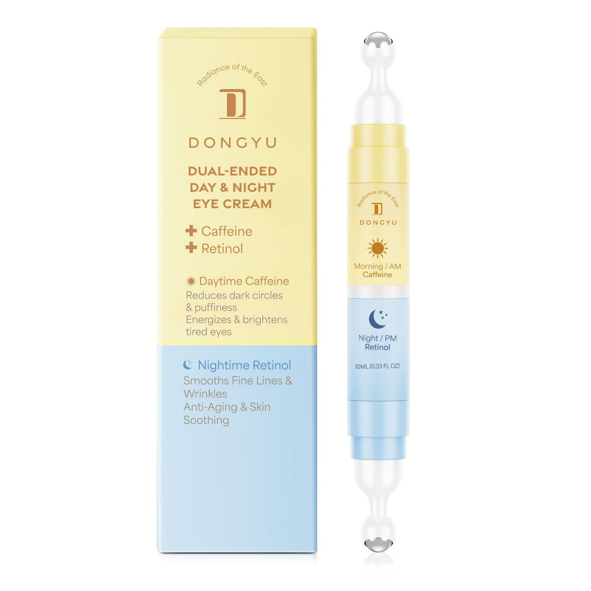 Dongyu eye cream front packaging showing compact travel-friendly tube and brand