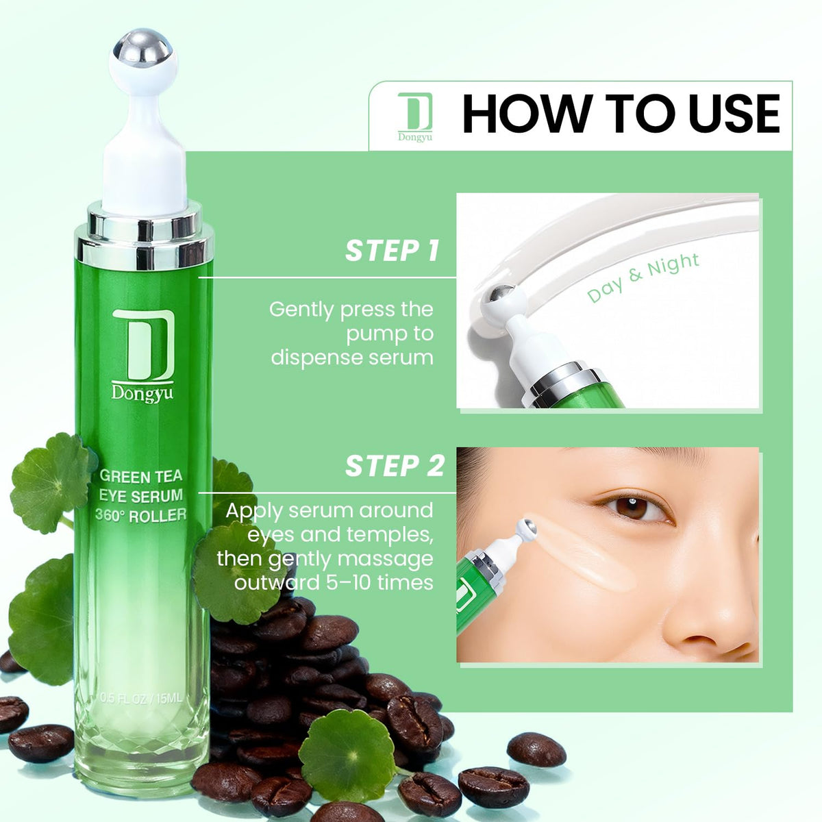 Dongyu ingredients label listing caffeine green tea centella for anti-aging