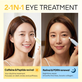 Dongyu eye cream label ingredients view showing caffeine and retinol blend benefits