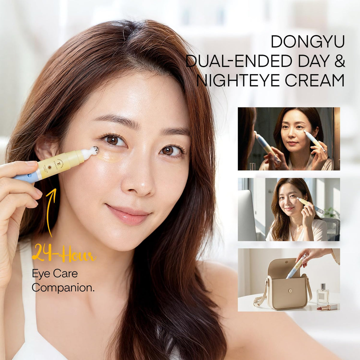 Dongyu eye cream lifestyle bathroom counter staged for morning routine refresh