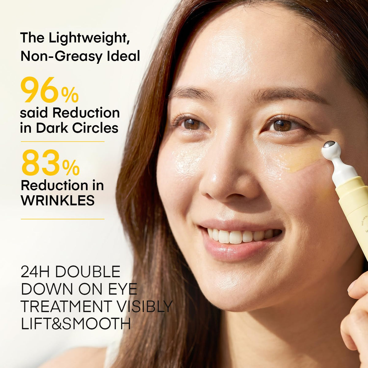 Dongyu eye cream on hand application illustrating smooth spread and quick absorption