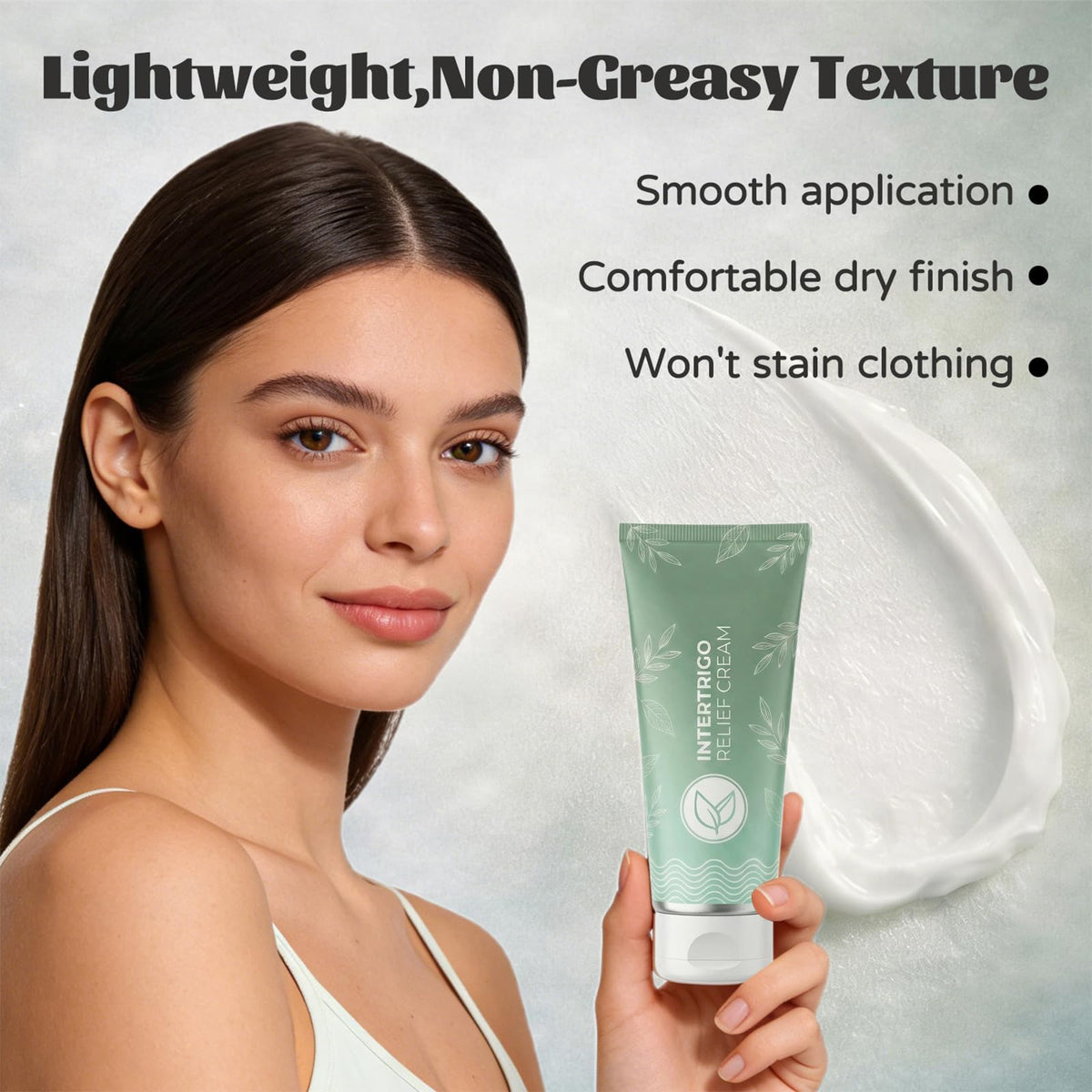 dooeka cream applied to inner thigh illustrating reduced friction benefit