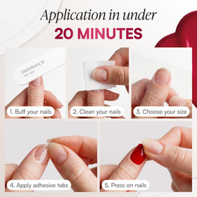 DOONAILS on hand lifestyle photo showing wearable red extra-short square for everyday elegance