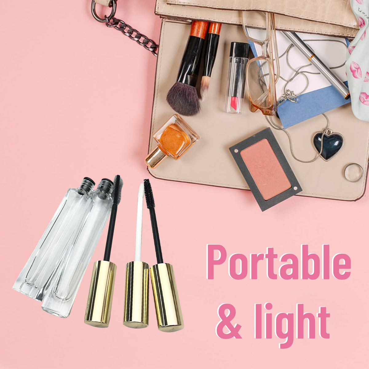 dootdott tubes in travel makeup bag showing portable, travel-ready convenience