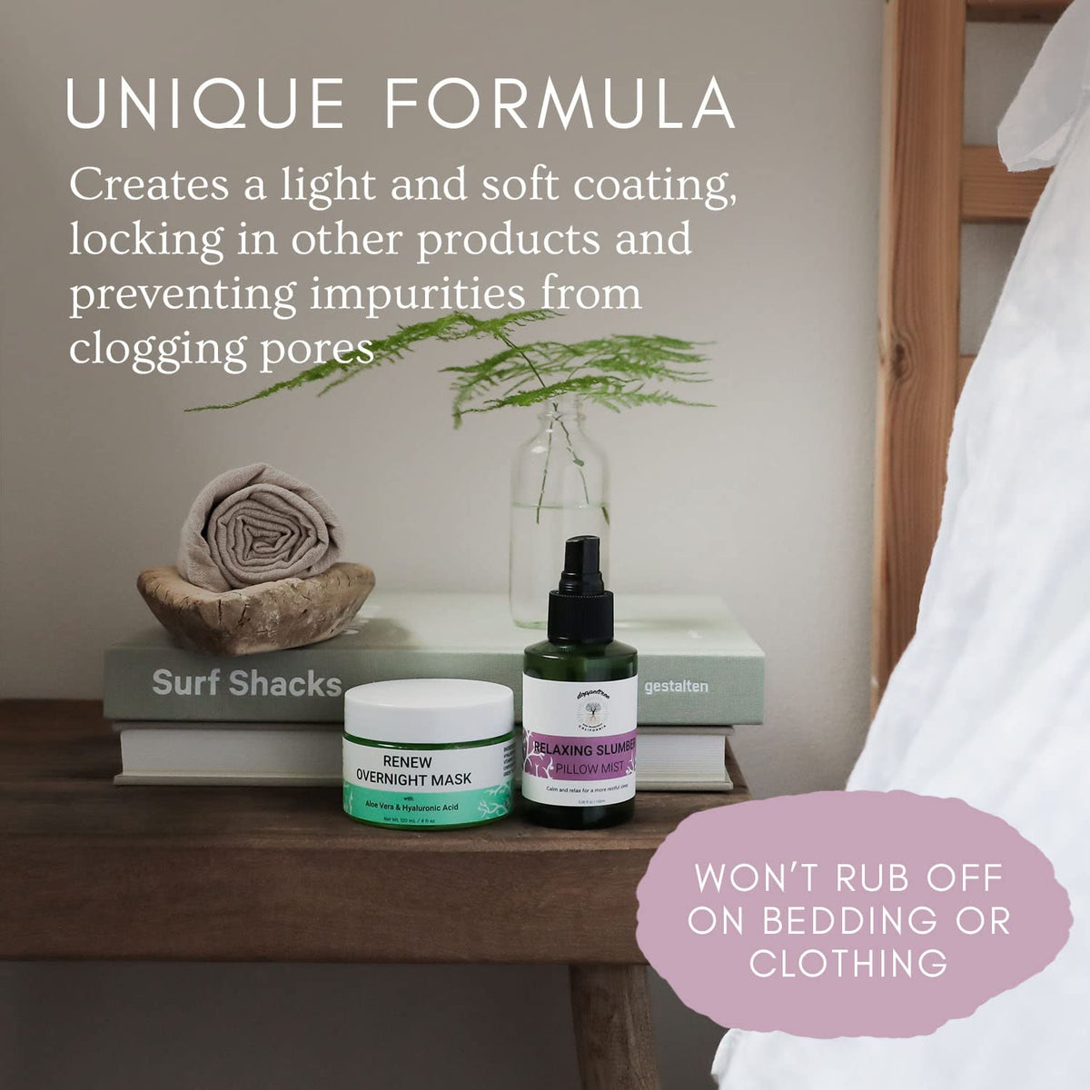 Doppeltree Renew jar on nightstand showing easy integration into bedtime routine