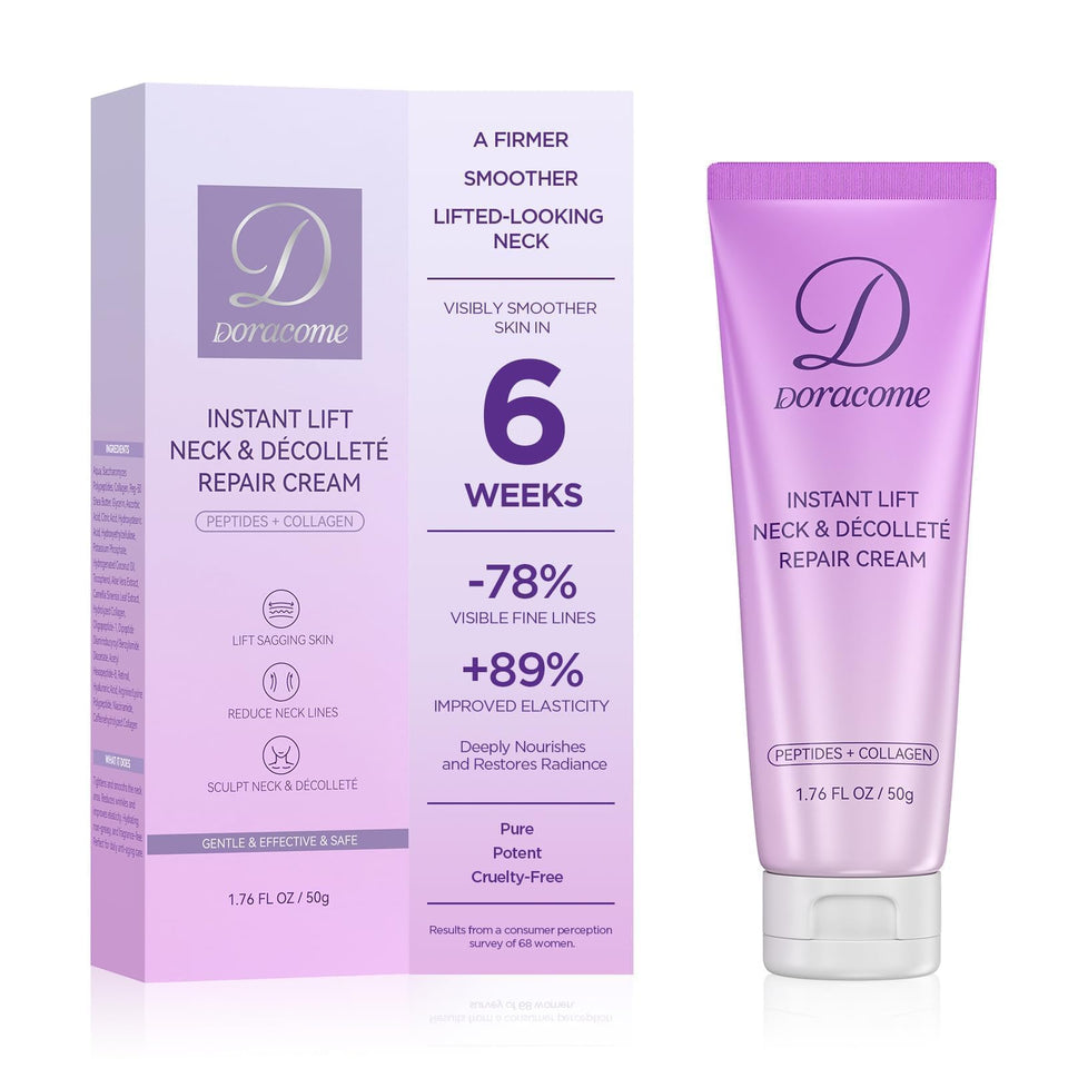 Doracome front packaging of neck firming cream showing product branding and size