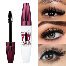 Dosoecse mascara texture swirled on white surface showing silk fibers for volume