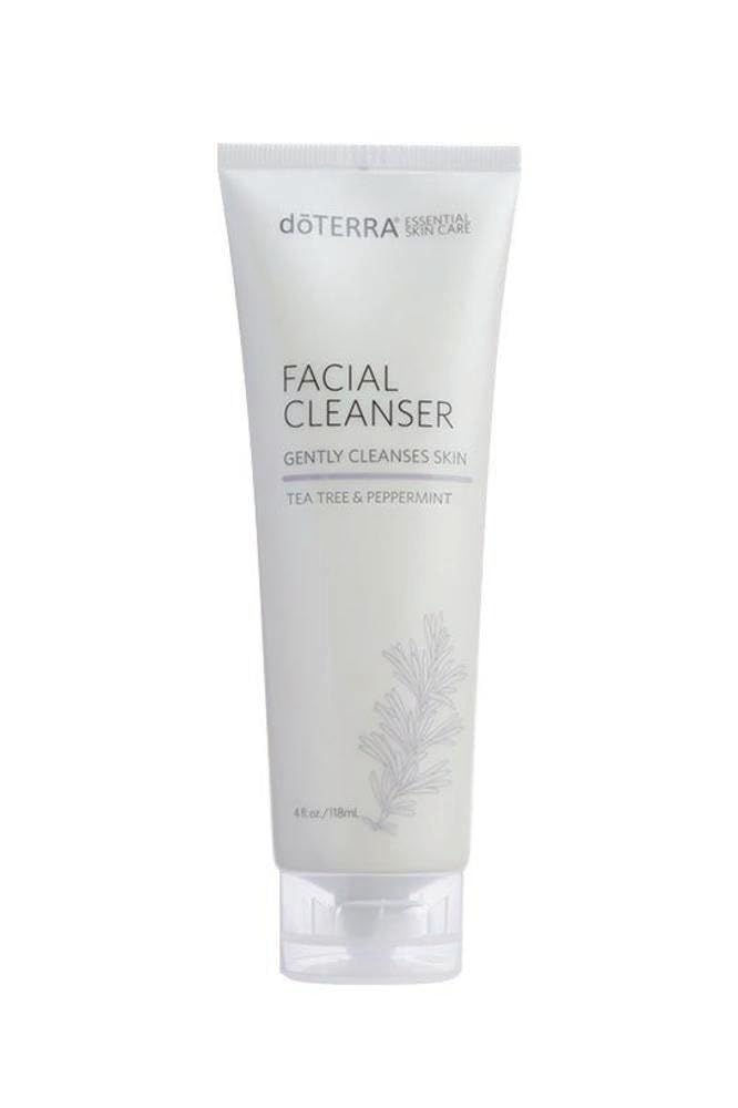 doTERRA facial cleanser front packaging showing bottle and label, clear product benefit