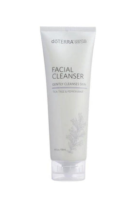 doTERRA facial cleanser front packaging showing bottle and label, clear product benefit