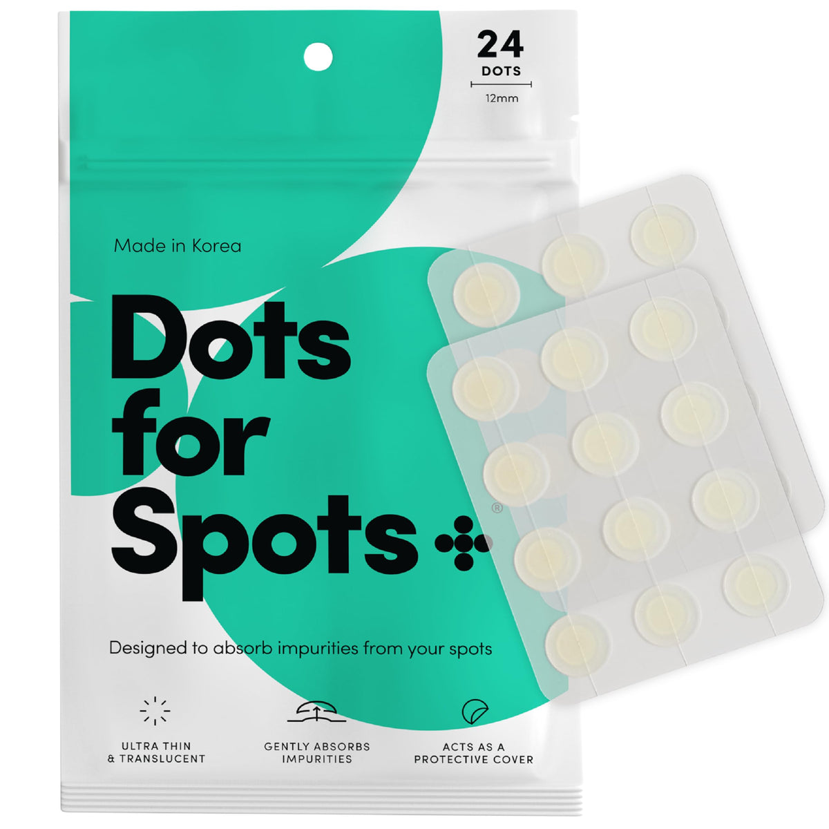 Dots for Spots front packaging showing 24-count and product benefits