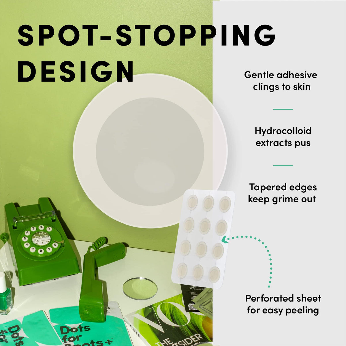 Dots for Spots single pack inside a toiletry bag for travel convenience