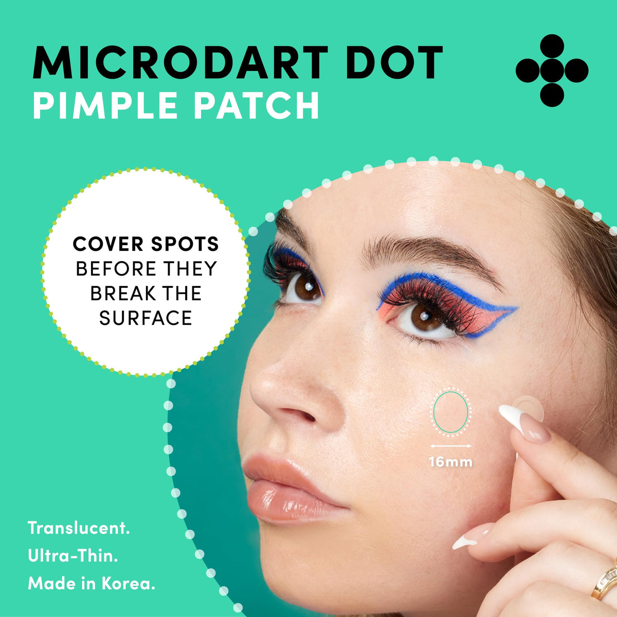 Dots for Spots patch applied to cheek demonstrating discreet coverage and protection