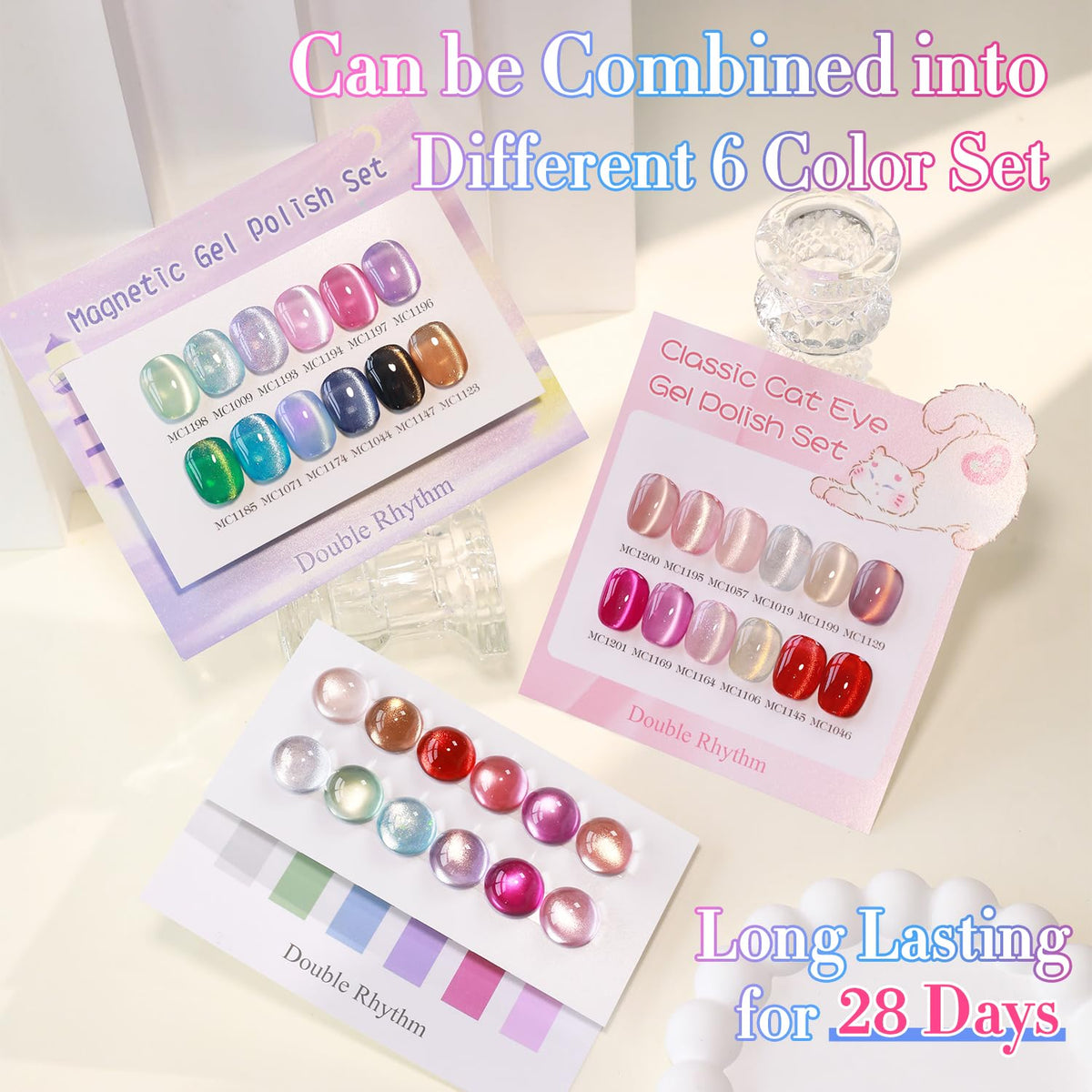 Double Rhythm base top builder gels displayed for stronger, glossy finishes